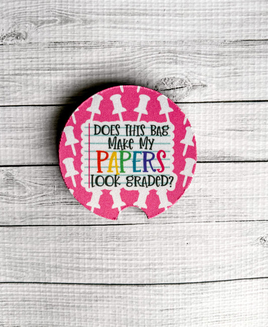 "Papers Graded" car coasters - 2pk